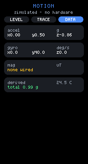 The sensors example's DATA view on the 172x320 panel