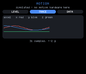 The sensors example's TRACE view on 280x240 landscape